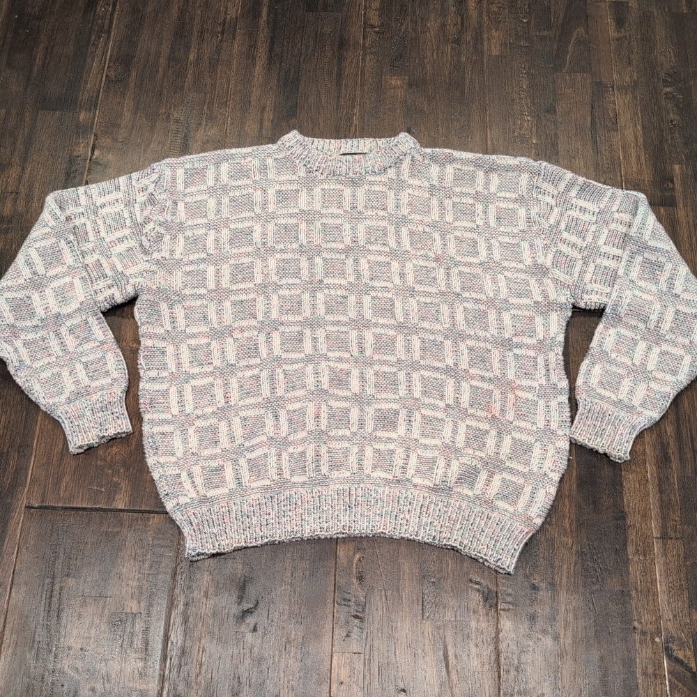 Vintage Croft & Barrow Mens XL Sweater Chunky Knit Multicolor Grandpa Made USA